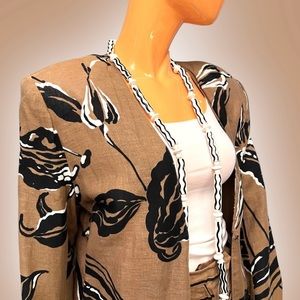 HELENE SIDEL 80s Long Floral Print Linen Jacket vintage oversized